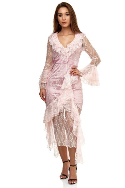 Comino Couture Spitzenkleid mit Rüschenapplikationen, rosa  (Gr.)