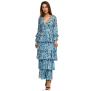 Comino Couture Elegantes Rüschenkleid mit Blumeranken, blau  (Gr.)