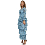 Comino Couture Elegantes Rüschenkleid mit Blumeranken, blau L (Gr.40)